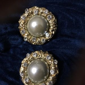 Two Sisters Earrings Pearl Rhinestone Victorian